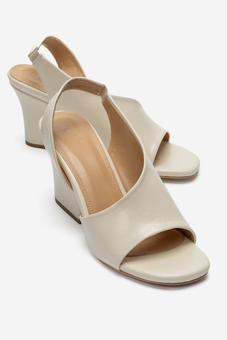 Luvishoes Zyra Ekru Cilt Kadın Dolgu Topuklu Ayakkabı
