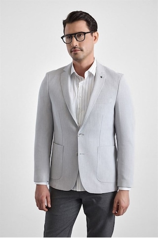 Süvari Gri Slim Mono Yaka Torba Cep 6 Drop Klasik Ceket Ct2021600428-s05