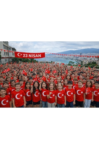 Parti Selesi Kırmızı Üzerine Beyaz Ay Yıldız 23 Nisan 19 Mayıs Kısa Kollu Çocuk T-shirt Kırmızı