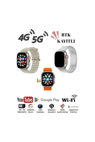 Hk Ultra One 4g/5g Akıllı Saat Sım & Gps Amoled Ekran 4gb Ram 32gb Kameralı & Fitness