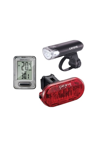Cateye Combo Go Kit Ön Arka Far Kilometre Saati Siyah
