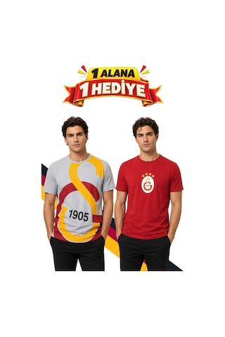 Galatasaray Lisanslı Gri T-shirt, Hediyeli Kırmızı T-shirt Gri-kırmızı