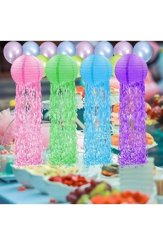 Opulentliving Renkli Denizanası Kağıt Fener Seti - 6 Adet Pembe Yuvarlak Parti Dekorasyonu Pembe