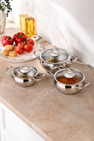 Emsan Cemre İndüksiyon Tabanlı Midi Paslanmaz Çelik Tencere Seti 6 Parça