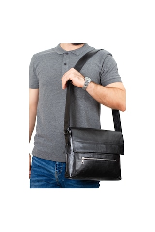 Bizoon Eds197 Çapraz Askılı Gerçek Deri Kolej Postacı Çanta