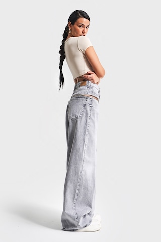 it's basic Kadın Gri Renk 4s5-12 Palazzo Fit Bol Kesim %100 Koton Fermuar Detaylı Tasarım Denim Jean