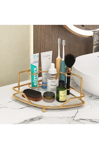 Novahub Çift Katlı Beyaz Altın Banyo Rafı - Metal Malzeme, Dekoratif Ve Pratik, Dayanıklı Altın