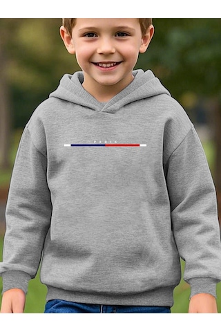 Uyguntarz Paris Baskılı Oversize Çocuk Sweatshirt Gri
