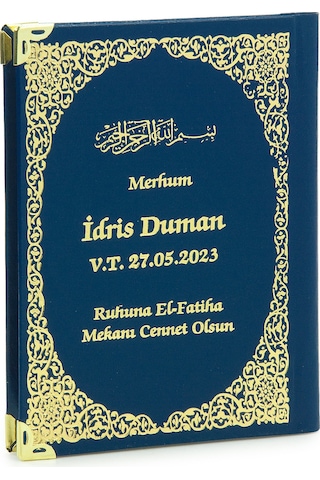 50 Adet İsim Baskılı Vav Desenli Yaldızlı Deri Ciltli Çanta Boy Yasin Kitabı Mevlüt Hediyesi 128 Sayfa Mavi