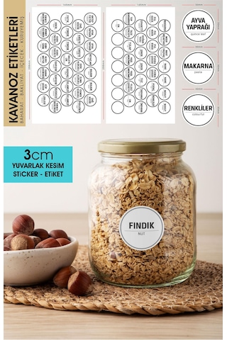 Beyaz Yuvarlak Kesim Baharat, Bakliyat Etiket Modeli V2 - 3cm - 70 Adet Folyo Sticker Siyah