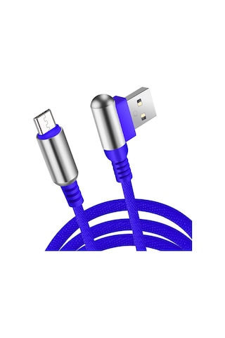 Reedark Micro Usb L-şekilli Şarj Ve Veri Kablosu, Hızlı Şarj, Saf Bakır Çekirdek, Dayanıklı Nilon Dokuma, Mavi - 1 Metre