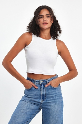 Comeor Kadın Siyah-gri-beyaz-lacivert Fitilli Görünümlü Askılı Kalın Esnek Örme 4'lü Basic Crop Atlet Bluz