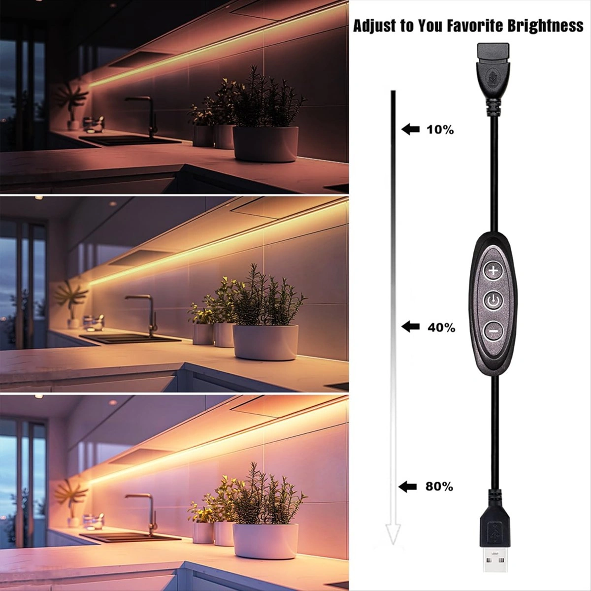 Xurunkeji 5v Usb Led Kısma Anahtarı, 10 Hızlı Kısma, Dişi - Erkek, 5v Tek Renkli Led Işıklar İçin 2'li Paket Usb Güç Kaynaklı Kısma Anahtarı Siyah