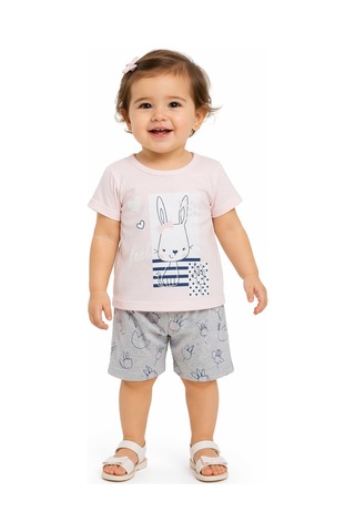 İrem Çocuk Giyim Kız Bebek Tavşan Desenli Taytlı İkili Takım Pembe