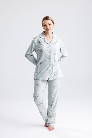 Yeni İnci Ayıcık Desen Pamuk Kadın Pijama Takım Yeşil