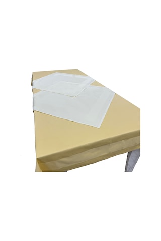 Krem 2 Adet 80cmx80cm,sarı 140cmx240cm Pamuklu Masa Örtüsü 3lü Se