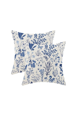 Moveevo 45x45 Cm 2 Adet Poliester Linen Kırmızı Çiçek Desenli Yastık Kılıfı - Gizli Fermuar, Dayanıklı, Ev/koltuk/araba İçin Mavi