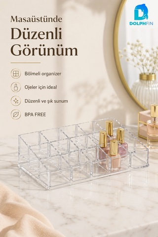 Oje Düzenleyici Şeffaf Plastik Makyaj Kozmetik Ruj Takı Organizeri 22x13x6 Cm