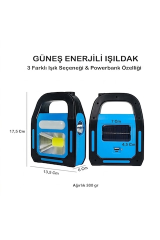 Güneş Enerjili Solar Kamp Lambası & Powerbank Özellikli Çok Yönlü Işıldak -