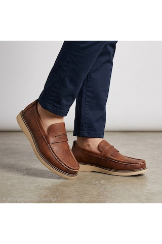 Öztürk Bağcıksız Fiyonk Bant Model Erkek Loafer Ayakkabı Mk-100 Kahverengi