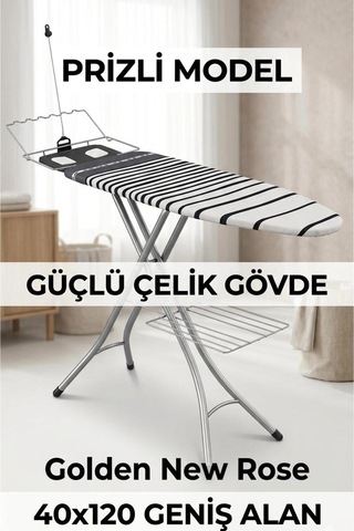 Uykula Evin Golden New Rose Buhar Kazanlı Ütü Masası - 40x120 Cm - Tseli Kablolu Beyaz