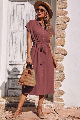 Madmext Kırmızı Gömlek Yaka Uzun Elbise Mg1743 Kırmızı