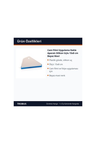Trobus Cam Filmi Uygulama Rakle Aparatı Silikon Uçlu 15x8 Cm Beyaz Mavi