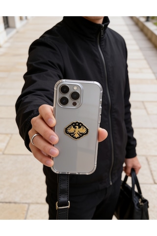 Suriye Sembolü Siyah Üzerinde Altın Rengi Kartal Telefon Sticker 3d Metal Tasarım, Arka Süs A300137