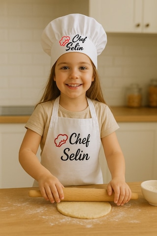Chef Önlük Ve Şapka Baskı Ve Yaş Soru Kısmından Beyaz