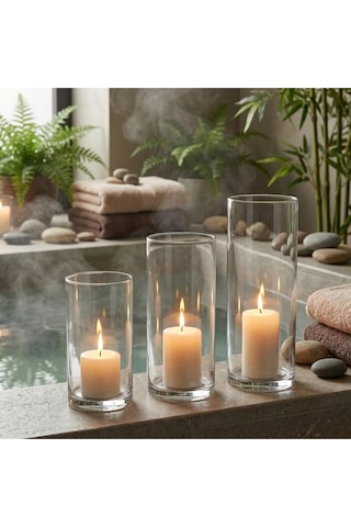 Kristal Berraklığında Saf Zarafet: 3 Lü El İşçiliği Silindir Set 15-20-25 Cm Beyaz