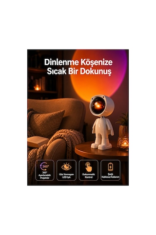 180 Derece Dönebilen Astronot Masa Ve Gece Lambası Projektör Çok Rnekli