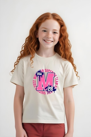 Panios Kids M 28 Baskılı Kız Çocuk Kısa Kollu T-shirt Krem