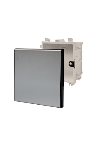 MERALLI INOX 1'li Permütatör anahtar, hakiki fırçalanmış paslanmaz çelik, çerçevesiz 86×86 Modüler kasa dahil