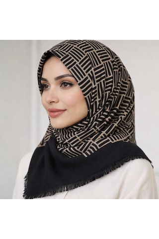 Sinem Emprime Koton Eşarp - Siyah - Karamel-6290 Gri-siyah
