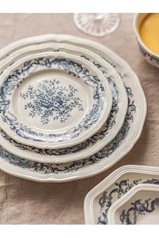 Roomi Seramik Düz Tabak 21 Cm Desenli, Vintage 202452395 Beyaz