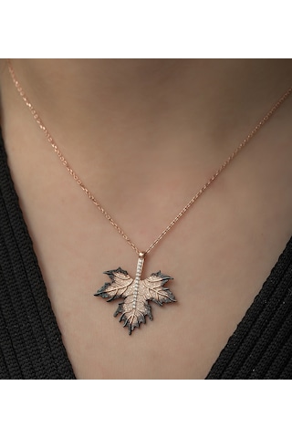 925 Ayar Çınar Yaprağı Kolye Kadın Gümüş Kolye