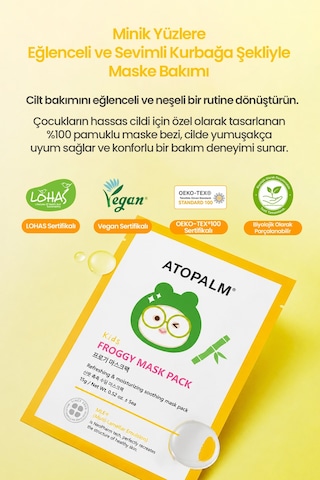 Çocuklara Özel Cilde Serinletici Etki Sunan Yaprak Maske Atopalm Froggy Mask Pack Kids