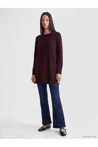 Lc Waikiki Lc Waıkıkı Bordo Bisiklet Yaka Kadın Triko Tunik