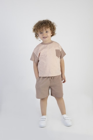 Erkek Çocuk Kahve Desen Kısa Kollu Şortlu Basic Alt Üst Takım 001
