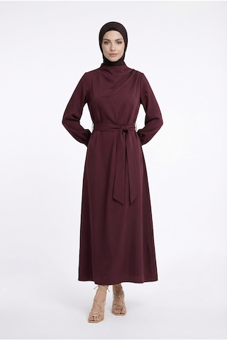 Armine Trend Drape Detaylı Belden Kuşaklı Elbise Mürdüm 26yt904