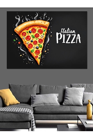 İtalyan Lezzetli Pizza İllüstrasyonu Dekoratif Kanvas - Mdf Ahşap Tablo