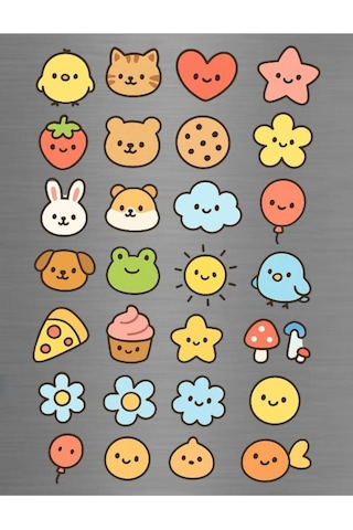 Emoji Temalı Karışık Pizza Güneş Bulut Yıldız Figürlü Süs Buzdolabı Magneti