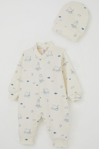Breeze Erkek Bebek Tulum Sevimli Deniz Hayvanları Desenli 0-6 Ay, Krem Krem