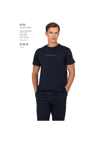 Pierre Cardin 6135 Erkek Kısa Kollu Bisiklet Yaka Pijama Takımı-lacivert