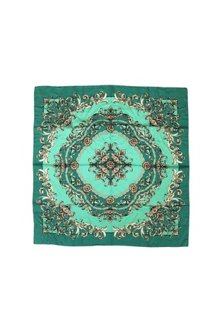Tikitonki Zümrüt Yeşili Kare Kesim Çiçek Desenli Eşarp - 90x90 Yeşil Yeşil
