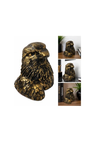 Antik Eskitme Kartal Başı Biblo - Taş Tozu Dekoratif Heykel 16x15 Cm