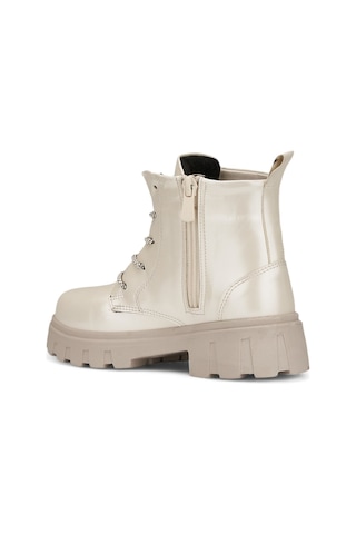 Günlük Çocuk Bot Rugan Çiçekli Taşlı Bağcıklı Fermuarlı Rugan Kalın Tıtrıklı Taban Bootie 600 Bej Rugan Bej