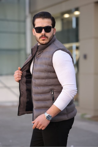Erkek Gri Nubuk Süet Şişme Yelek