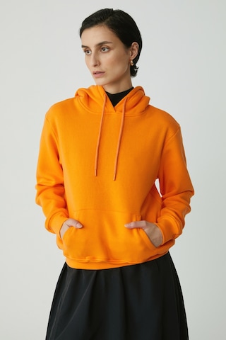 Ethıquet Diane Kadın İçi Polarlı Yumuşacık Comfort Fit Kapüşonlu Turuncu Sweatshirt