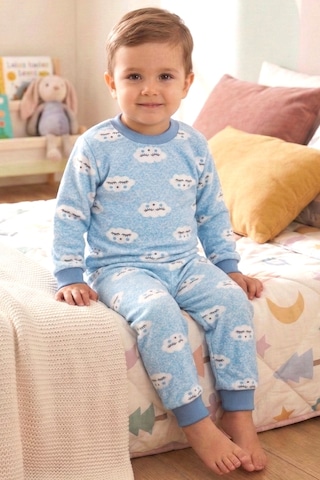 Bebegen Erkek Bebek Bulut Desenli Alt Üst Mavi 2'li Pijama Takım Çok Renkli